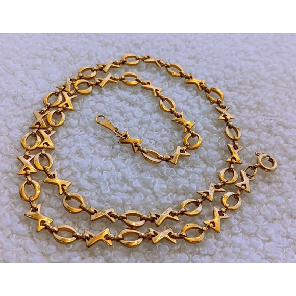 Unique Vintage Goldtone XO Chain Link Necklace 17 in - Picture 7 of 10